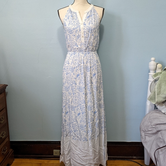 White and Blue Maxi Dress - Picture 1 of 7